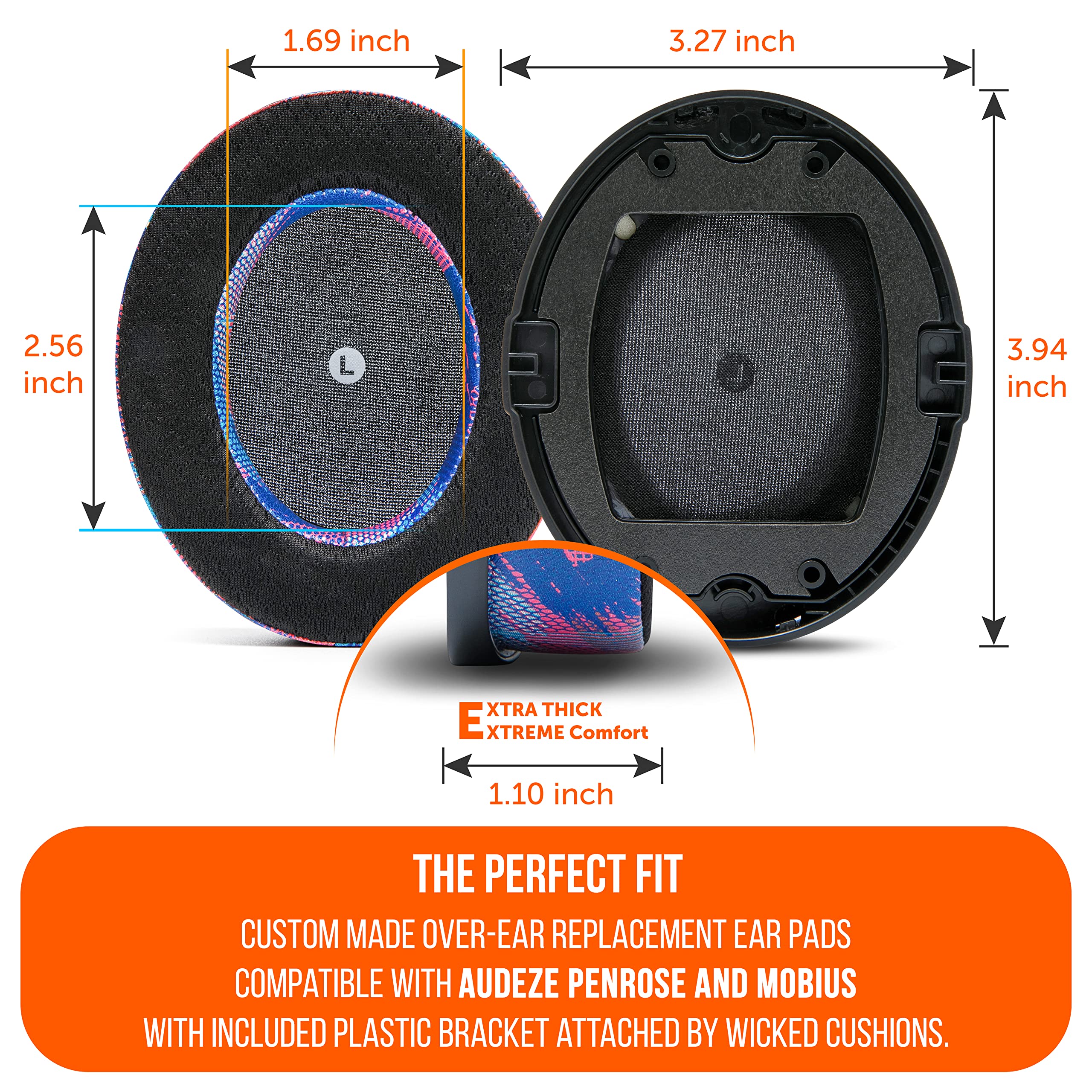 WC FreeZe Penrose, Hybrid Fabric Cooling Gel Replacement Earpads For Audeze Penrose & Mobius, Made by Wicked Cushions - Image 3