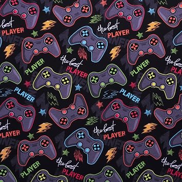 Mook Fabrics Game Controller Cotton Fabric, Black Cut by The Yard | 45in. Wide 100% Cotton Material for Quilting, Home Decor Accents | Arts, Crafts & Sewing