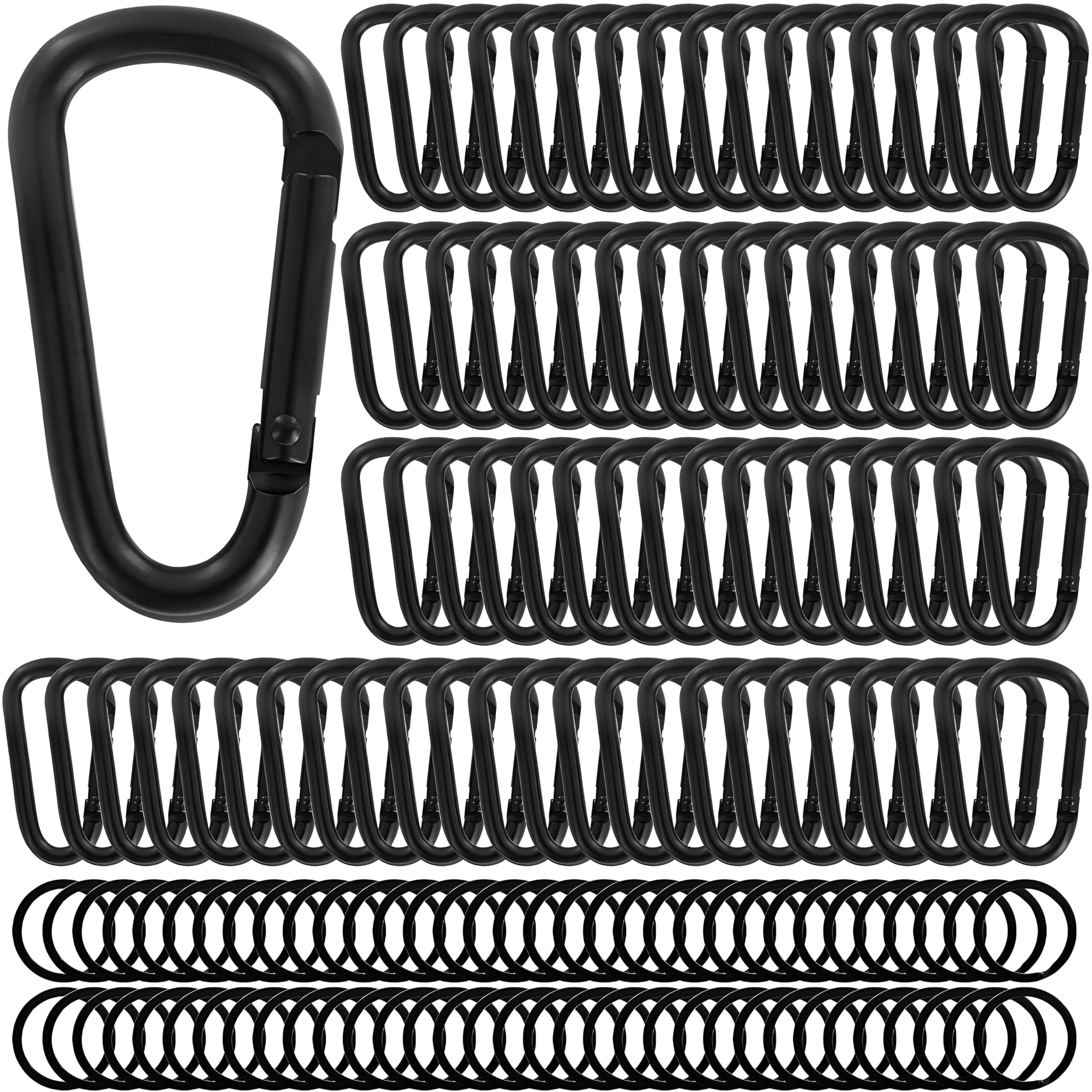 Photo 1 of 100 Pcs 2.36 Inch Heavy Duty Aluminum D Carabiner Clips & Key Rings, Black Corrosion Resistant Keychain for Keys, Outdoor Sports, Hiking, Camping, Fishing & Hanging Gear