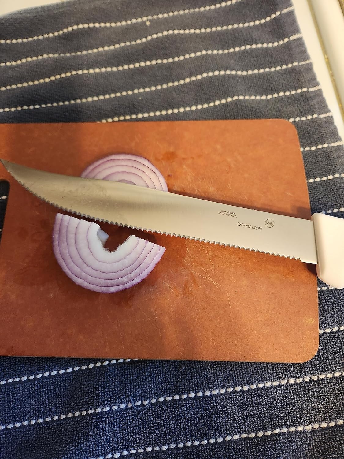 Soro Essentials- 8" High Carbon Steel Scalloped Edge Utility Knife with White Color Handle- Serrated Utility Kitchen Knife Perfect for Precise Cuts Ideal for Cutting Meat Vegetables and Fruit