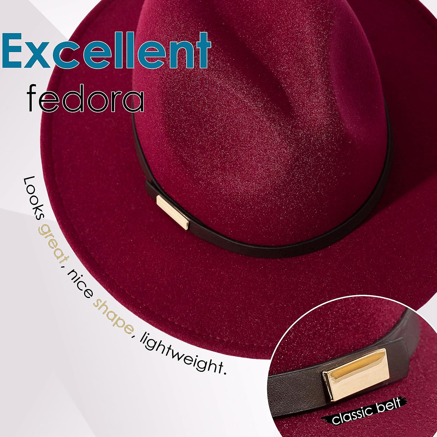 Gossifan Fedora Hats for Men Wide Brim Panama Hat with Classic Belt - Image 2