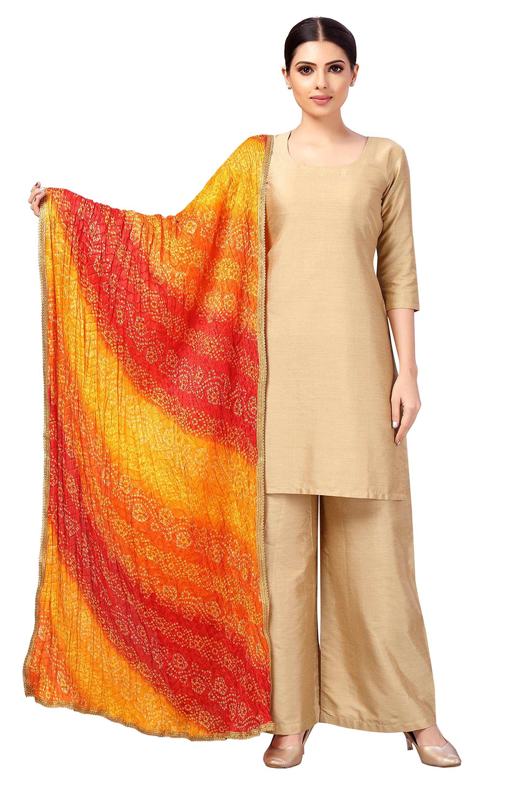 studio shringaar Women's Vegan Silk Multi Coloured Bandhni Dupatta (42" X 2.5 Meters)-picture-42