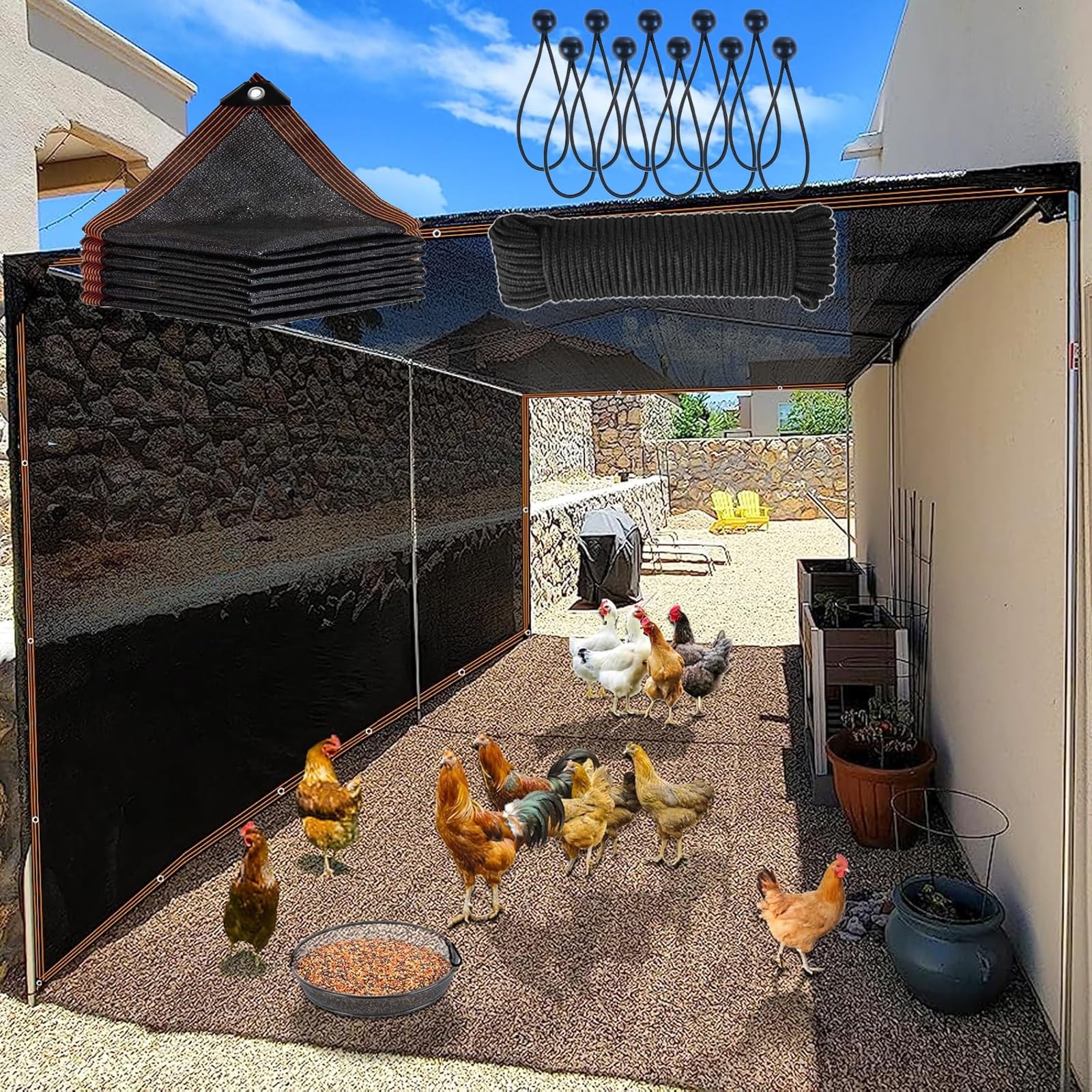 Strapazierfähiges Schattiernetz 13x17 Fuß mit Ösen für Gewächshaus, Terrassenüberdachung, Pflanzenschutz, Hühnerstall, Hundezwinger