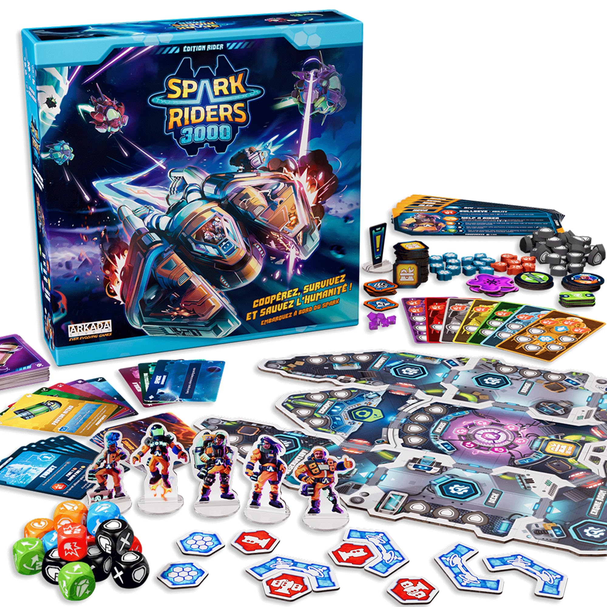 Spark Riders 3000 - Edition rider - Survival galactique coopératif | Explorez, Réparez votre vaisseau, combattez les aliens avec votre IA de bord | 1-4 joueurs | 10 ans +, 60 min | En solo ou équipe !