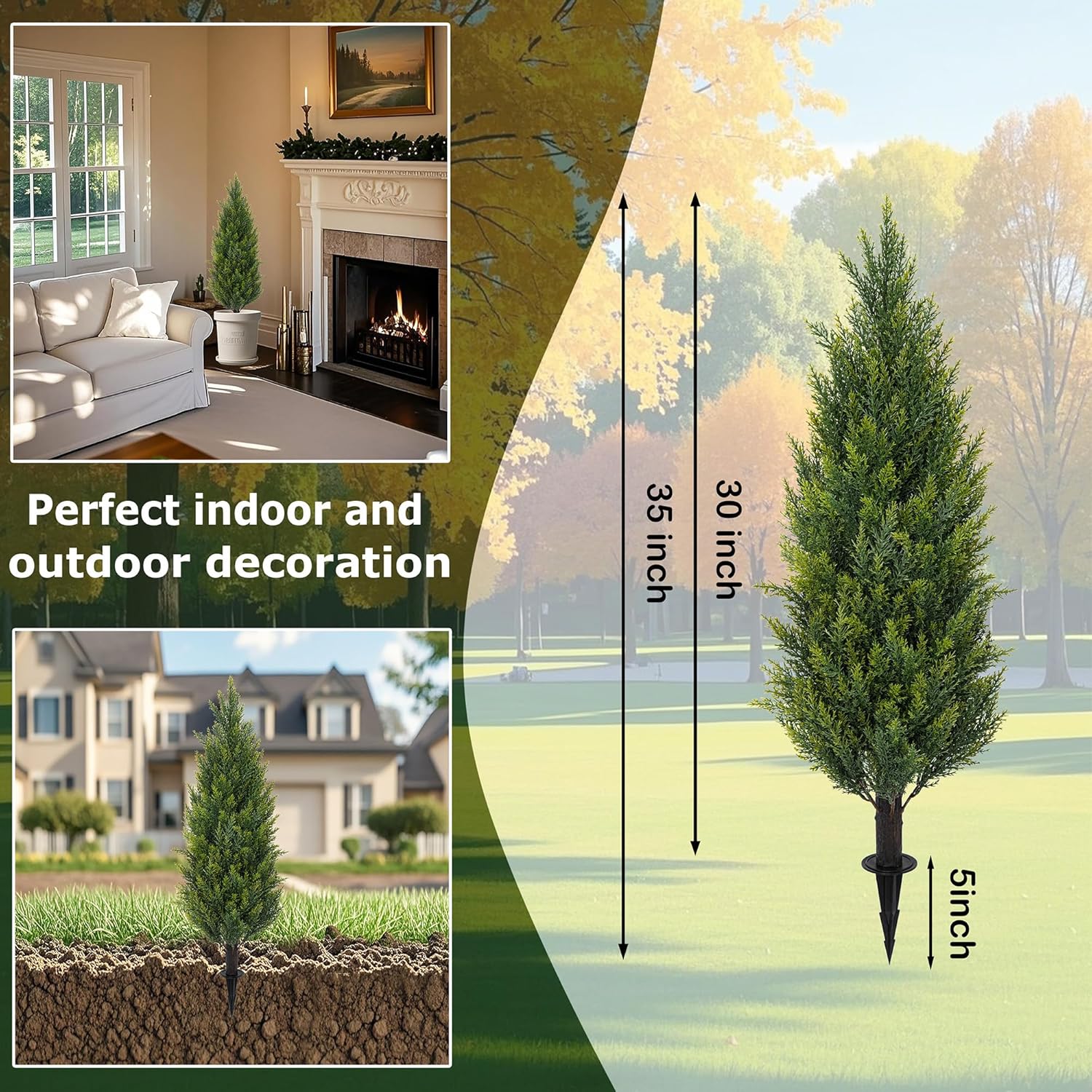 3FT Artificial Cedar Topiary Trees with Ground Spike, Set of 2 Faux Cypress Plants UV Resistant Artificial Pine Shrubs Fake Bushes for Outdoor Indoor Front Porch Garden - Image 4