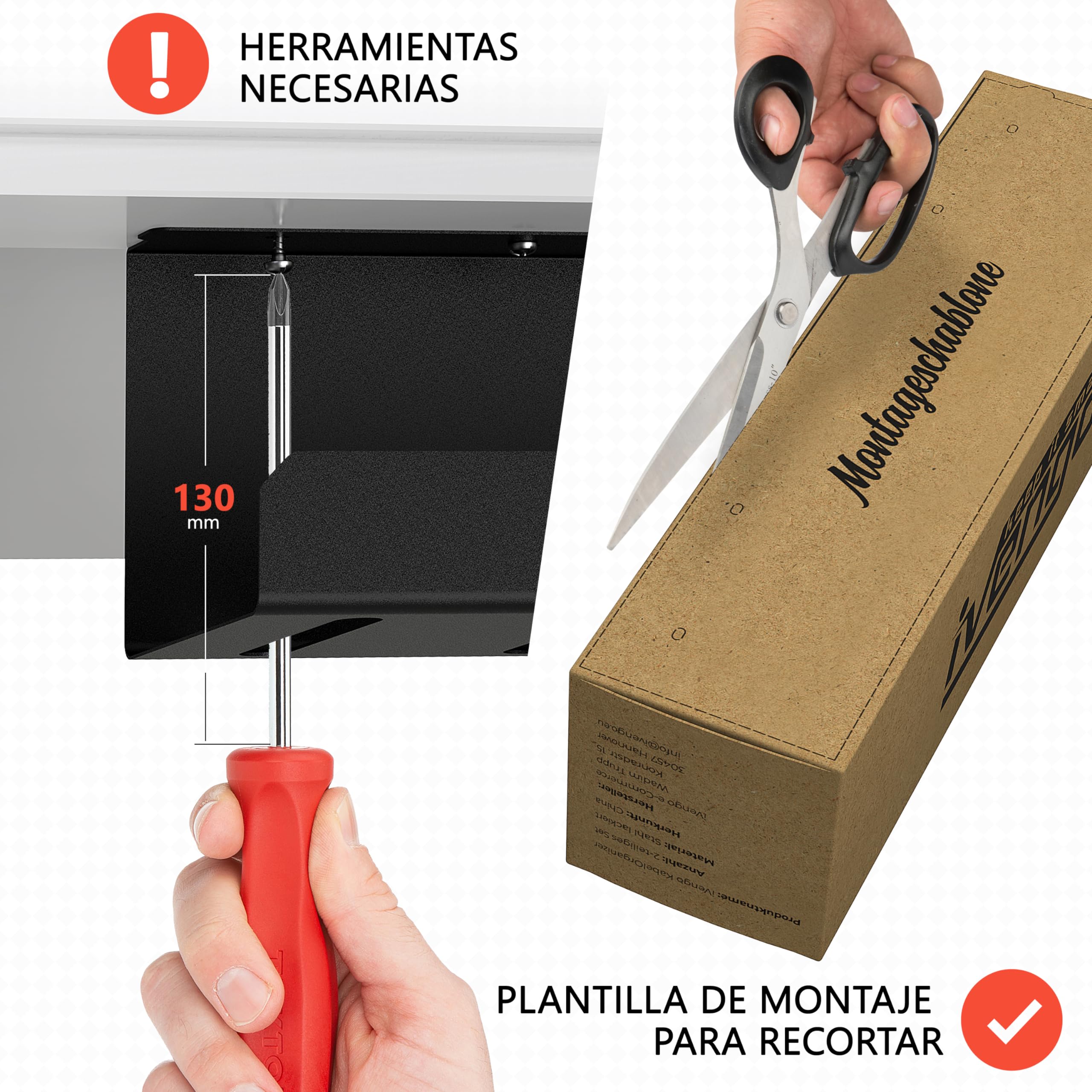 iVengo® XL Organizador Cables Escritorio Probado por TÜV [2x50cm] para una Recoge Cables Ideal - Espacioso Organizador de Cables [Juego de 2] - Bandeja Cables Escritorio Robusto e Inteligente - Negro