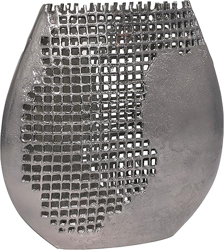 Miniatura 4 de Deco 79 Jarrón decorativo abstracto de metal de aluminio inspirado en rejilla con diseño de marco abierto, jarrón para decoración del hogar, 15 x 5