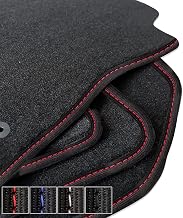 moto-MOLTICO Lot de 4 tapis de voiture en velours - Qualité supérieure - Pour Hyundai Veloster I 2011-2018 - Noir avec coutures rouges