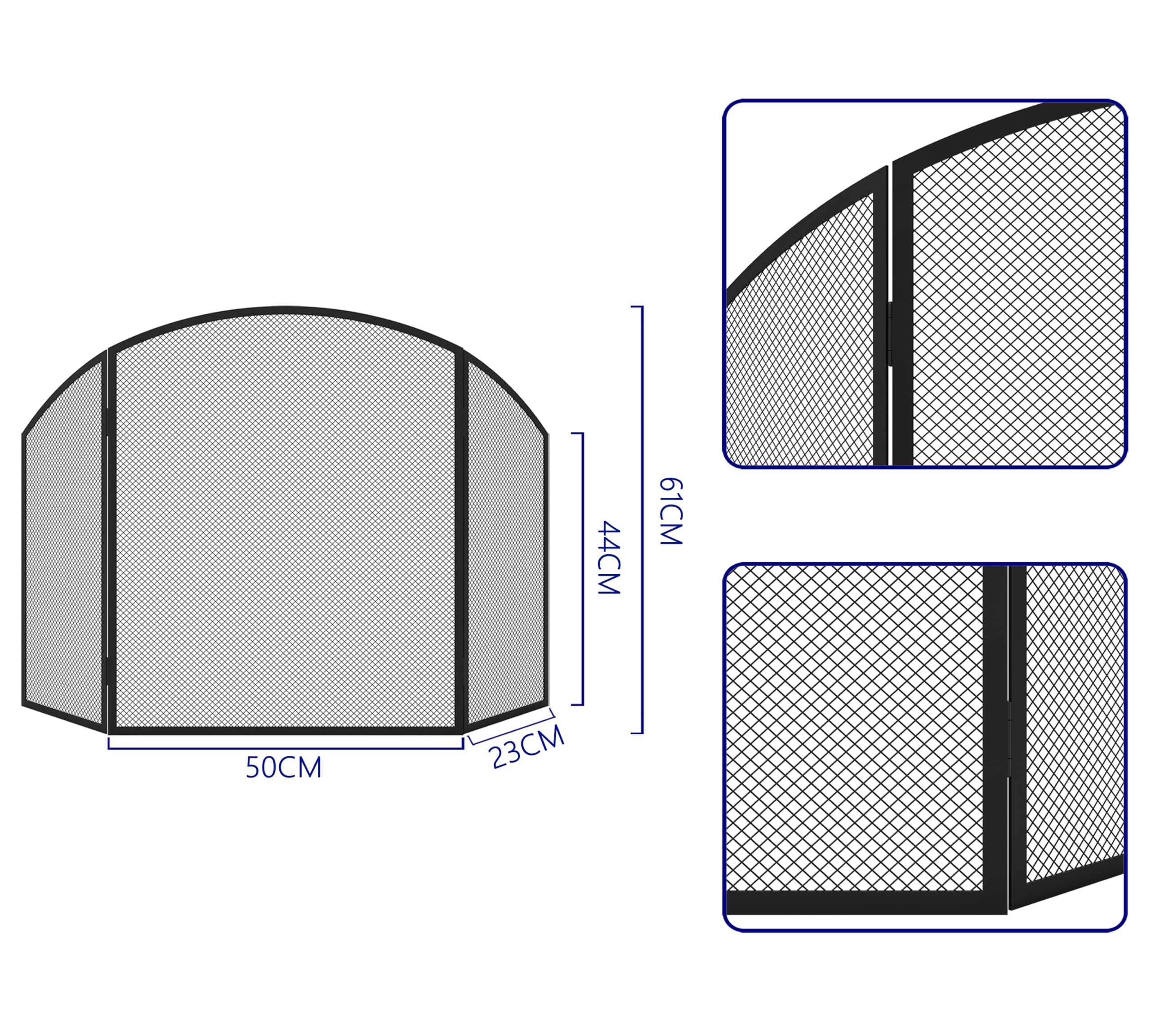 Pare-étincelles 3 panneaux fer plat 96,5 cm x 61 cm revêtement poudre noire cheminée