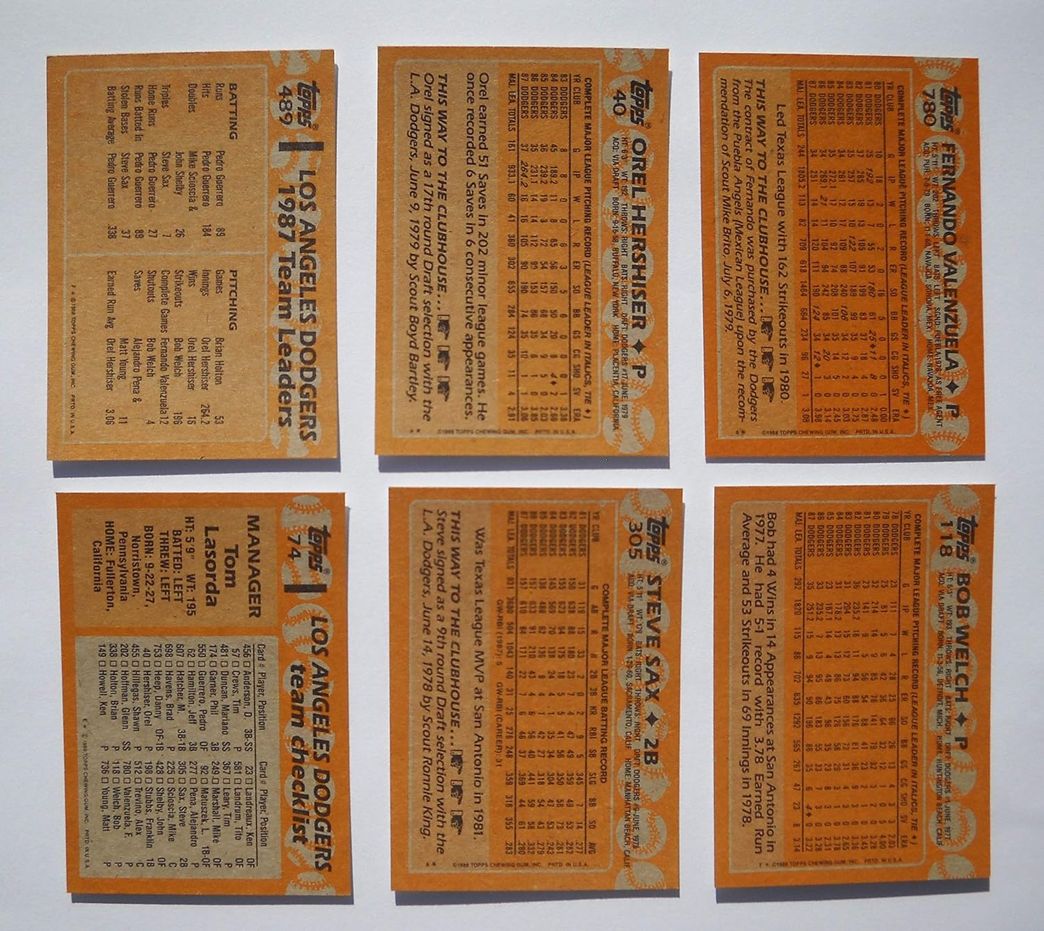 1988 Topps Los Angeles Dodgers Baseball Team Set (30 Cards)