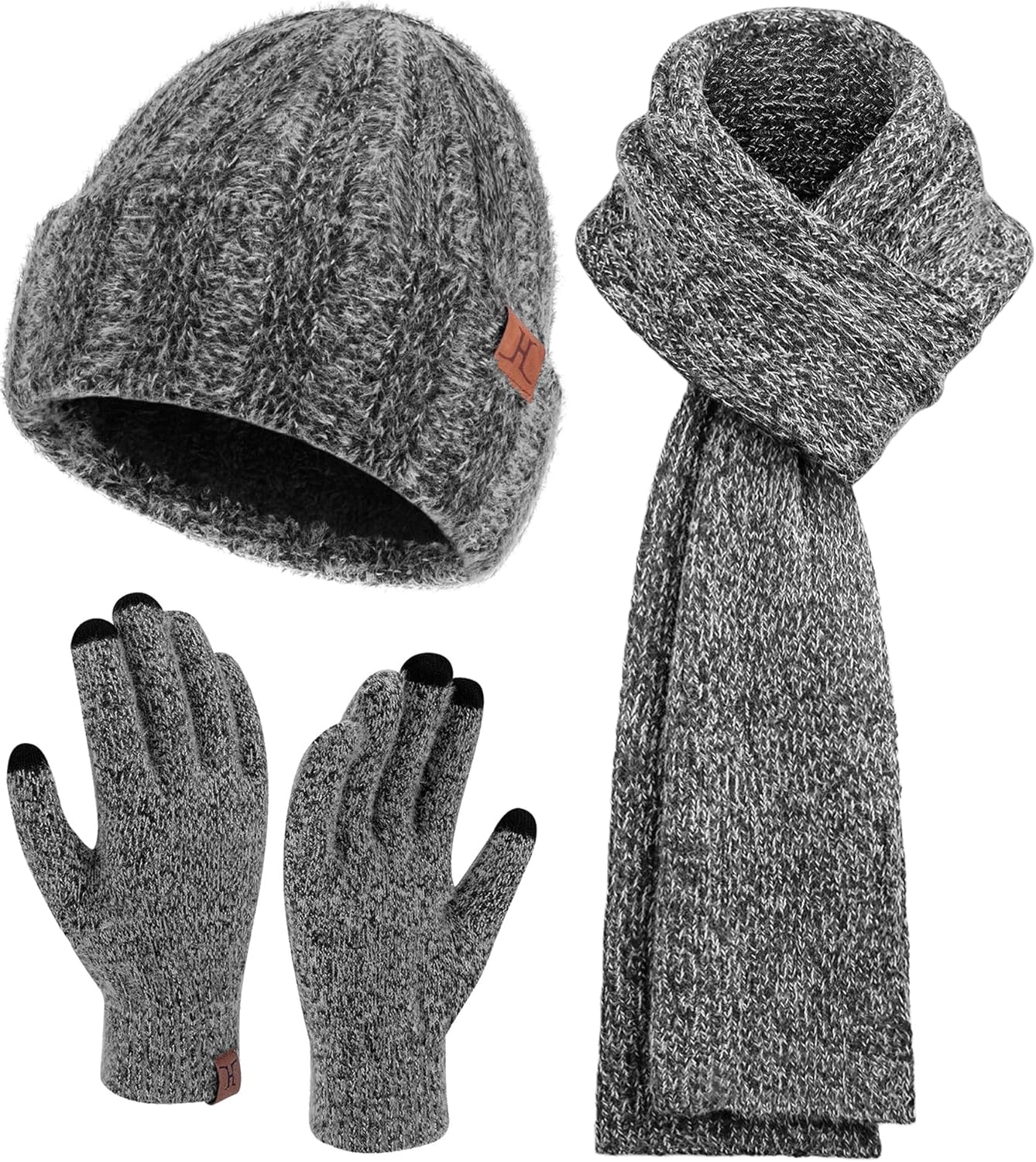 Womens Winter Warm Knit Beanie Hat Touchscreen Gloves Long Neck Scarf Set with Fleece Lined Skull Caps Gifts for Women