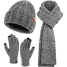 Womens Winter Warm Knit Beanie Hat Touchscreen Gloves Long Neck Scarf Set with Fleece Lined Skull Caps Gifts for Women