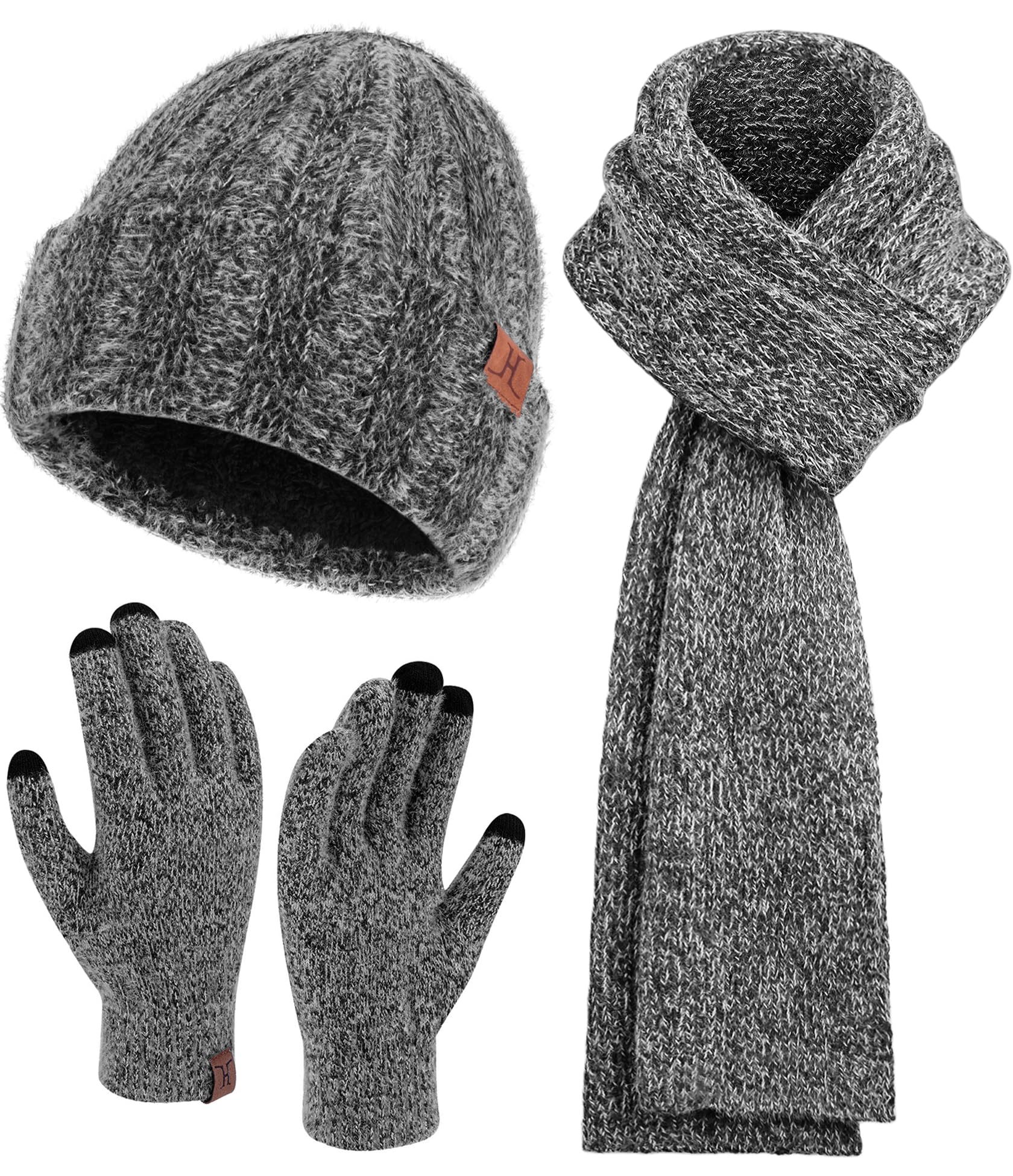 Damska zimowa ciepła dzianinowa czapka beanie, rękawiczki do ekranów dotykowych, długi szalik na szyję, zestaw z podszewką polarową, czapki z czaszką, prezenty dla kobiet