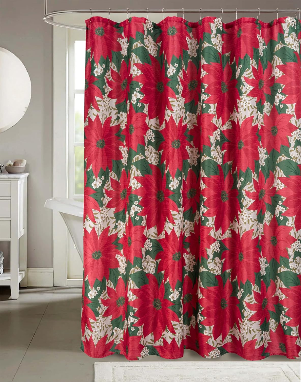 Red christmas shower curtain set