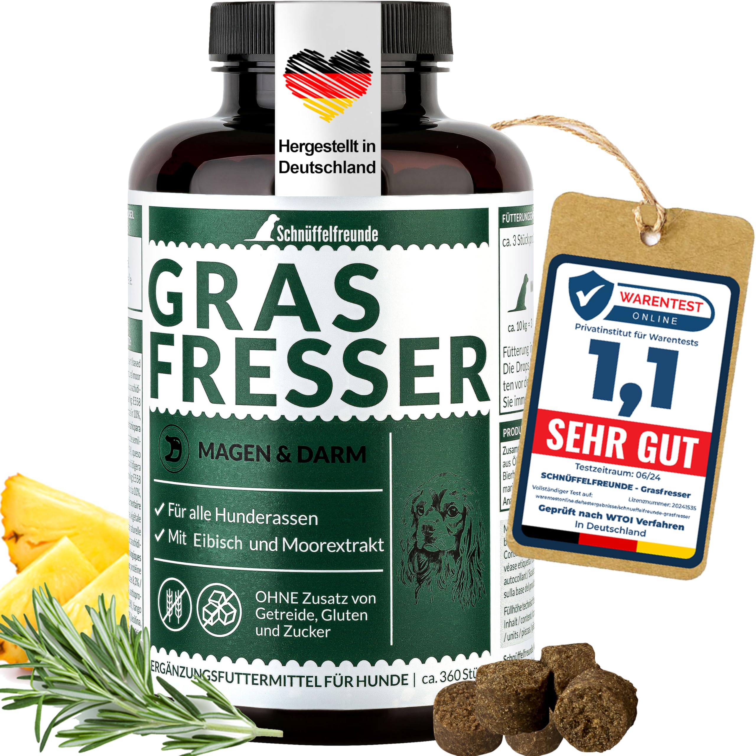 Grasfresser Drops I Suppléments digestifs pour Chiens en Mangeant de l'herbe I Comprimés pour Le Soutien digestif I Complément nutritionnel pour Chiens I Fabriqué en Allemagne (300g)