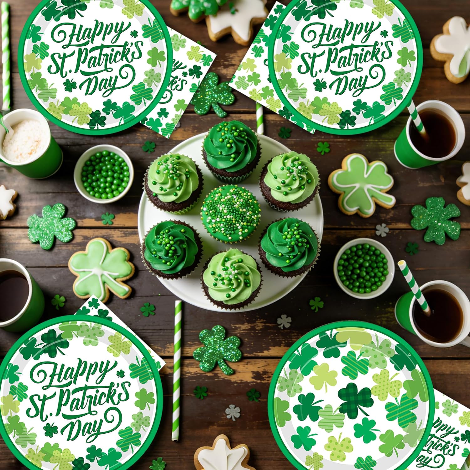 106PCS St. Patrick's Day Plates and Napkins Set, St Patricks Day Decorations Shamrock Plates Saint Patricks Day Party Supplies Disposable Paper Plates for Irish Lucky Day Celebration, Serves 24