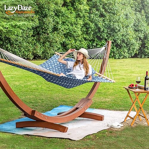 Miniatura 6 de Lazy Daze Hammocks Hamaca de tela acolchada de 12 pies con almohada, hamaca doble para 2 personas con barra esparcidora para exteriores, patio,