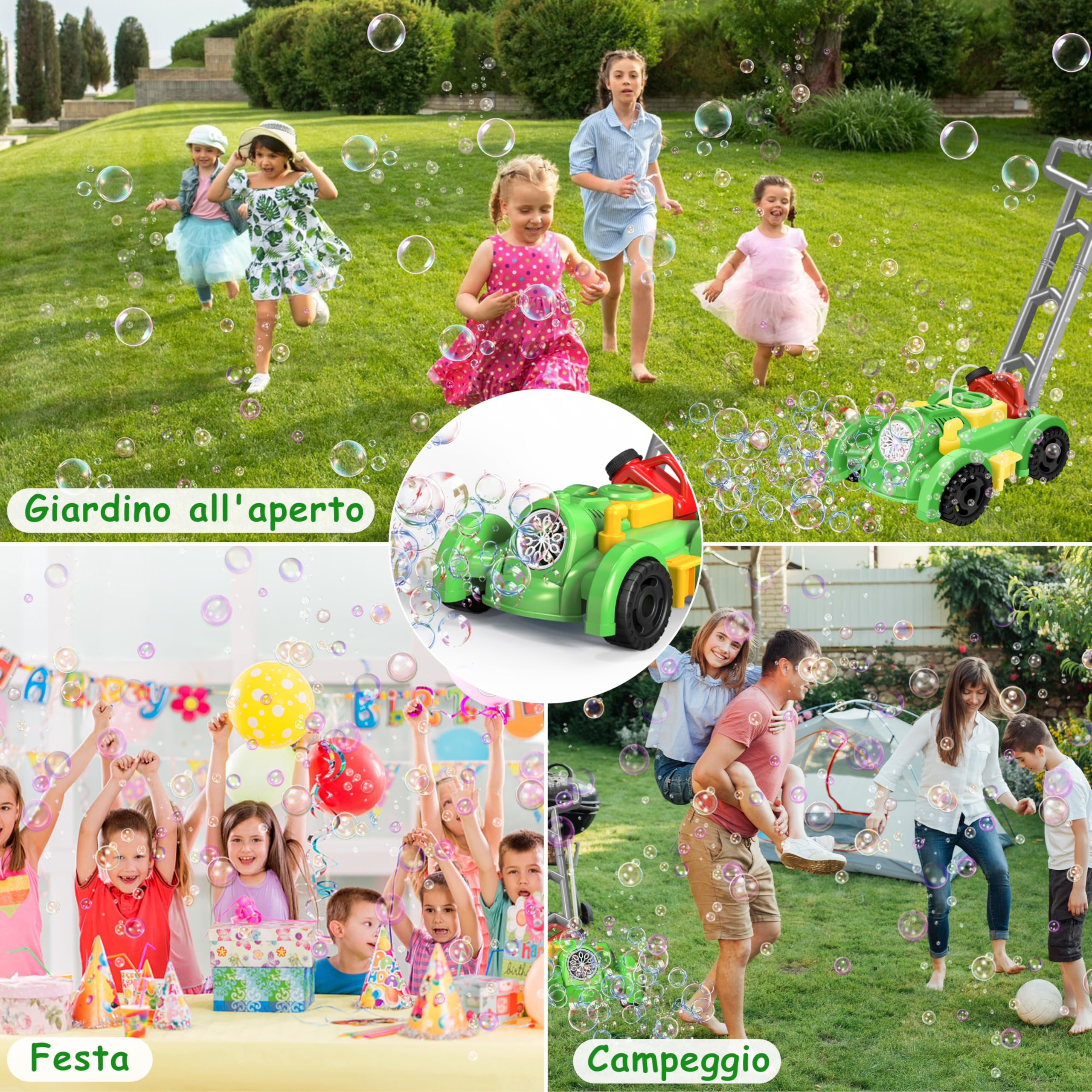 Herefun Tosaerba a Bolle per Bambini, Macchina Automatica per Soffiatore di Bolle, Giocattoli Estivi da Giardinaggio All'aperto, Regali per Bambini di Oltre 3 Anni (Verde)