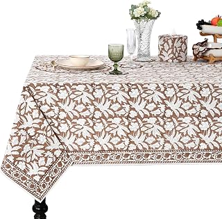Ridhi Oak Brown Hand Block Print Square Tablecloth 60x60 Inch