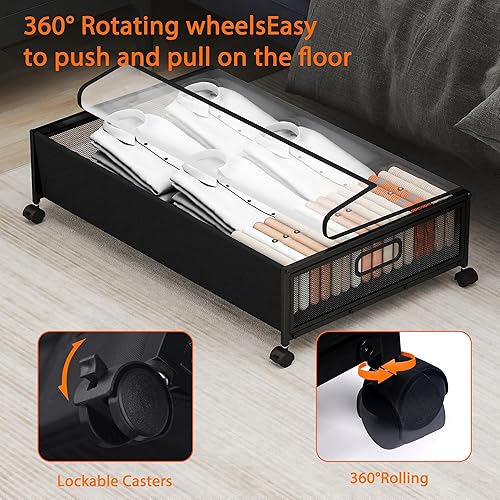 Miniatura 6 de QUELIEN Almacenamiento debajo de la cama con ruedas Grandes contenedores de almacenamiento y cajones rodantes debajo de la cama, caja organizadora