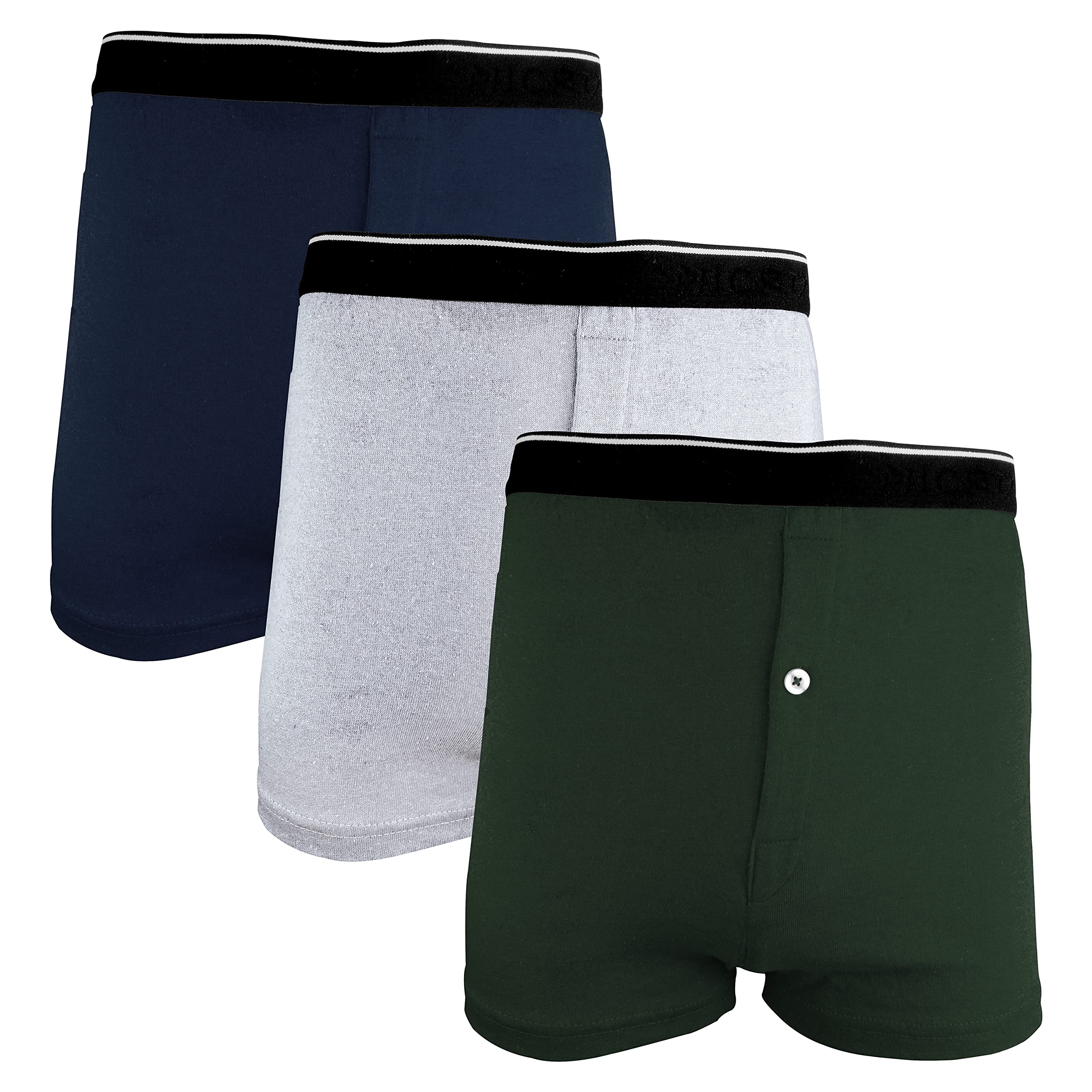 Fast wayPack of 3 Soft Cotton Boxer Briefs Mens Underwear For Men 1 Button Open Fly Underwear (Pack 2, M)