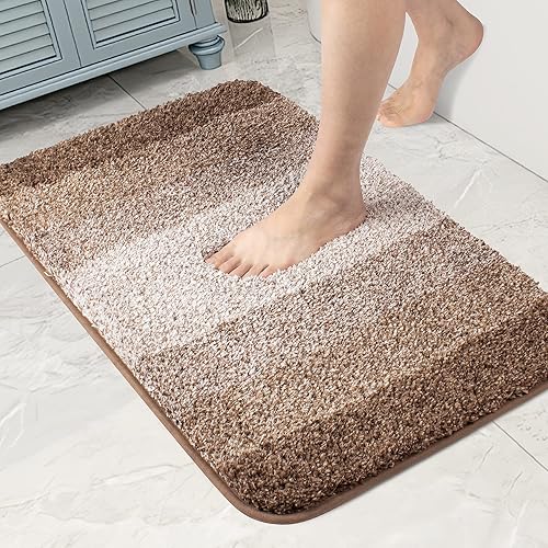 Walensee - Tapete de baño antideslizante, absorbe el agua, de microfibra suave, peluda, lavable a máquina, para regadera, 20 x 32 pulgadas, marrón