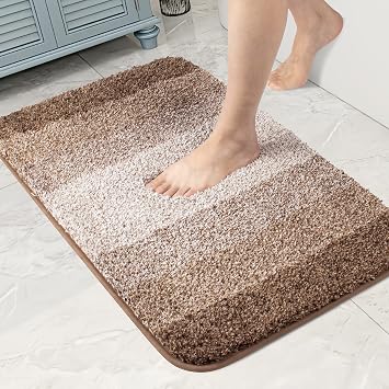 Walensee Bath Mat for Bath - Non Slip, Machine Washable 20 x 32, Ombre Brown Water Absorbent Soft Microfiber Shaggy Plush Thick