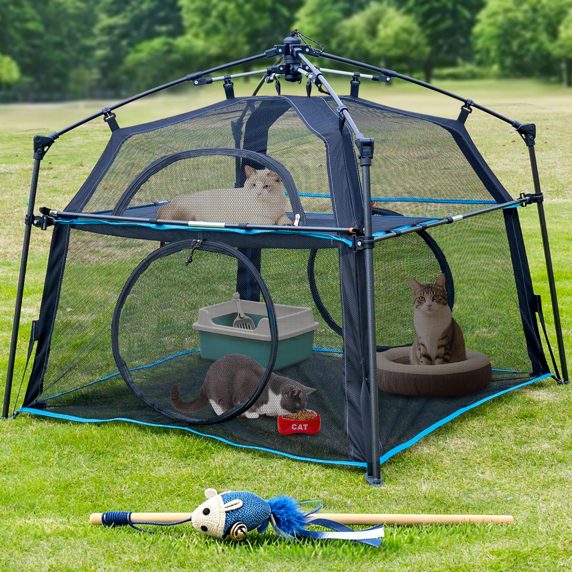 Großes Catio Katzenzelt für den Außenbereich, 2-stöckiges Katzenzelt, geräumig, stabil, für den Außenbereich, tragbares und faltbares Laufgitter, Spielzelte für Katzen, Kätzchen und Kleintiere,