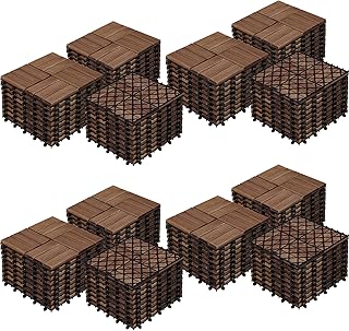 Yaheetech 108pcs Hardwood Interlocking Patio Deck Tiles Acacia Waterproof Wood Flooring Tiles for Patio Garden Poolside, 12'' x12'' Indoor Outdoor Use All Weather, Brown