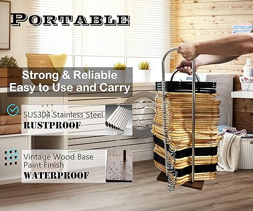 Miniatura 2 de VCREATC Apilador de perchas, soporte organizador de percha de ropa, estante de almacenamiento portátil de madera, soporte grande de alambre y