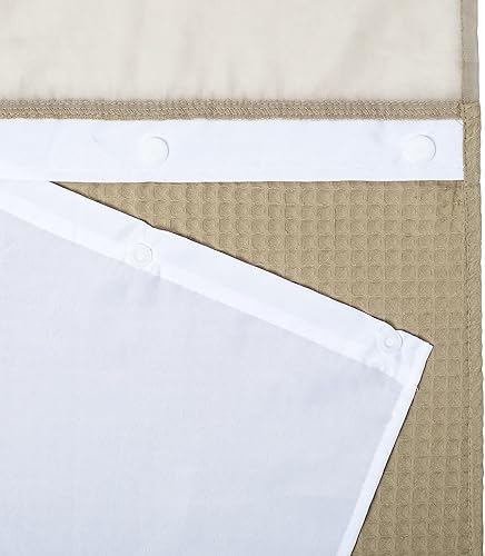 Miniatura 5 de Cortina de ducha apta para hotel, no necesita ganchos, forro con ganchos a presión, repele el agua, lavable en lavadora