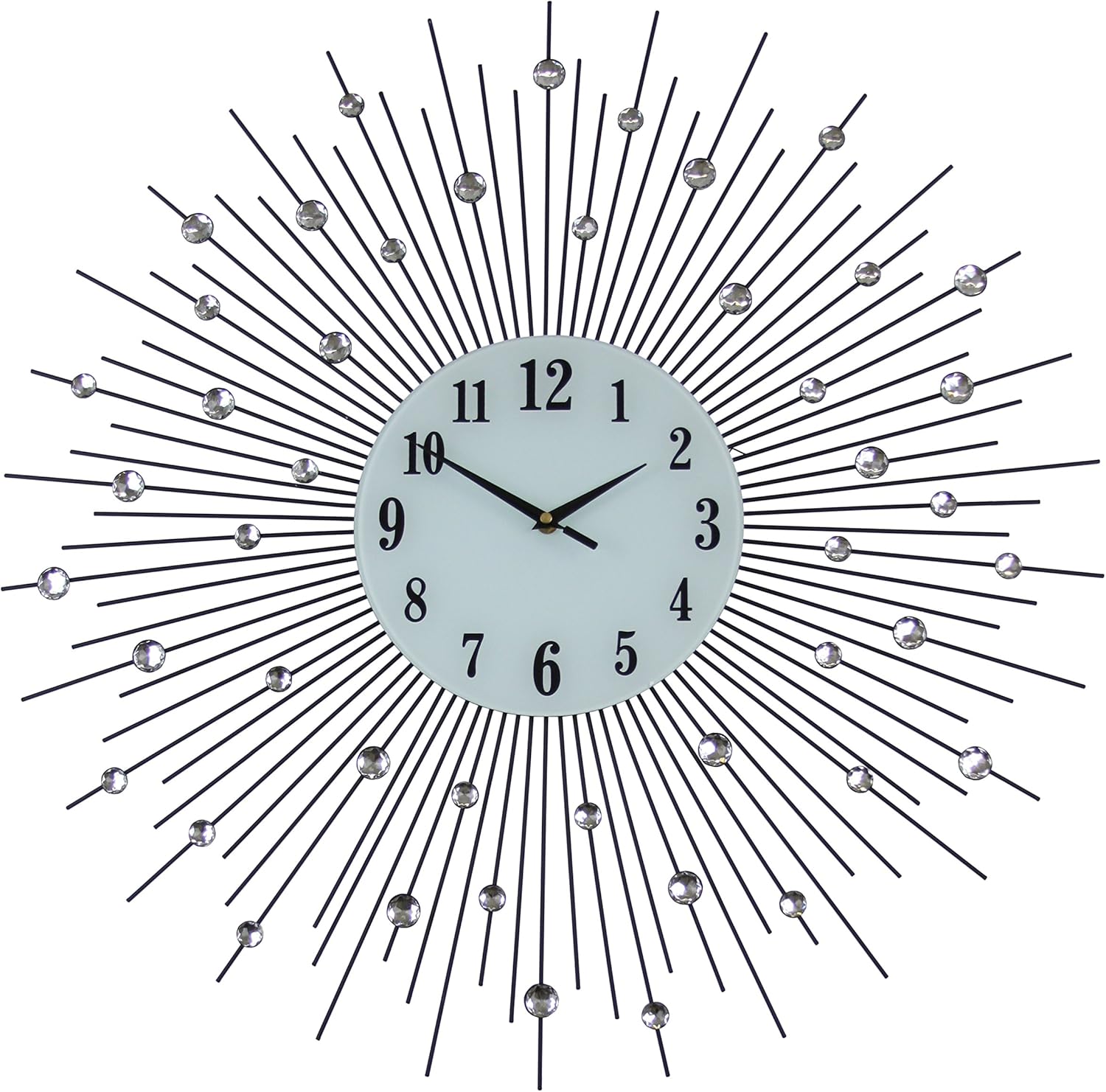 Large Silver Spoke Sunburst Clock with Crystal Accents