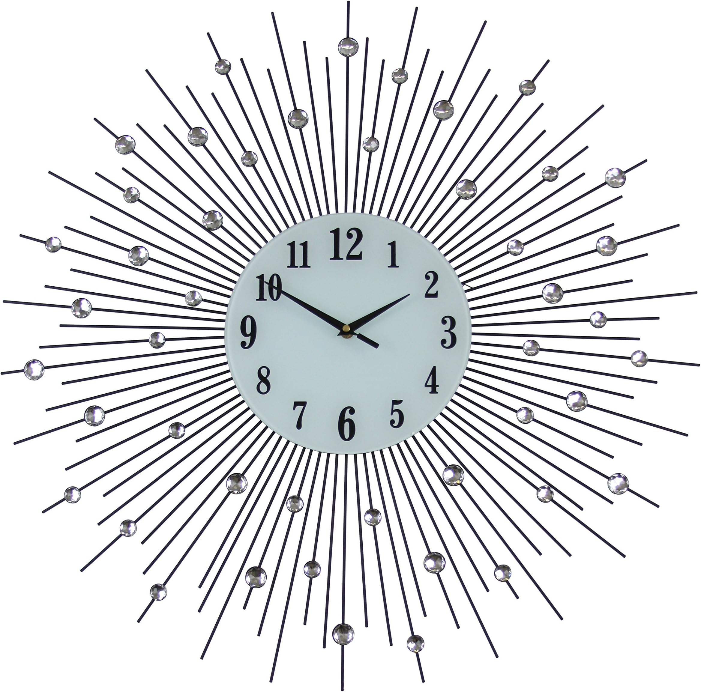 IGD Large Silver Spoke Sunburst Clock with Crystal Accents