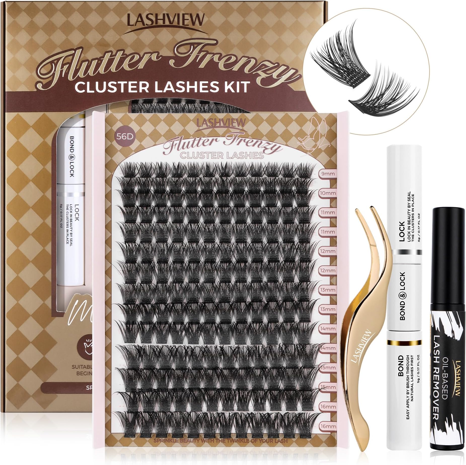 LASHVIEW DIY Lash Extension Kit, Cluster Eyelash Extensions Kit, Individual Lashes Kit,Cluster Lashes with Lash Bond and Seal,Lash Glue Remover and Lash Applicator