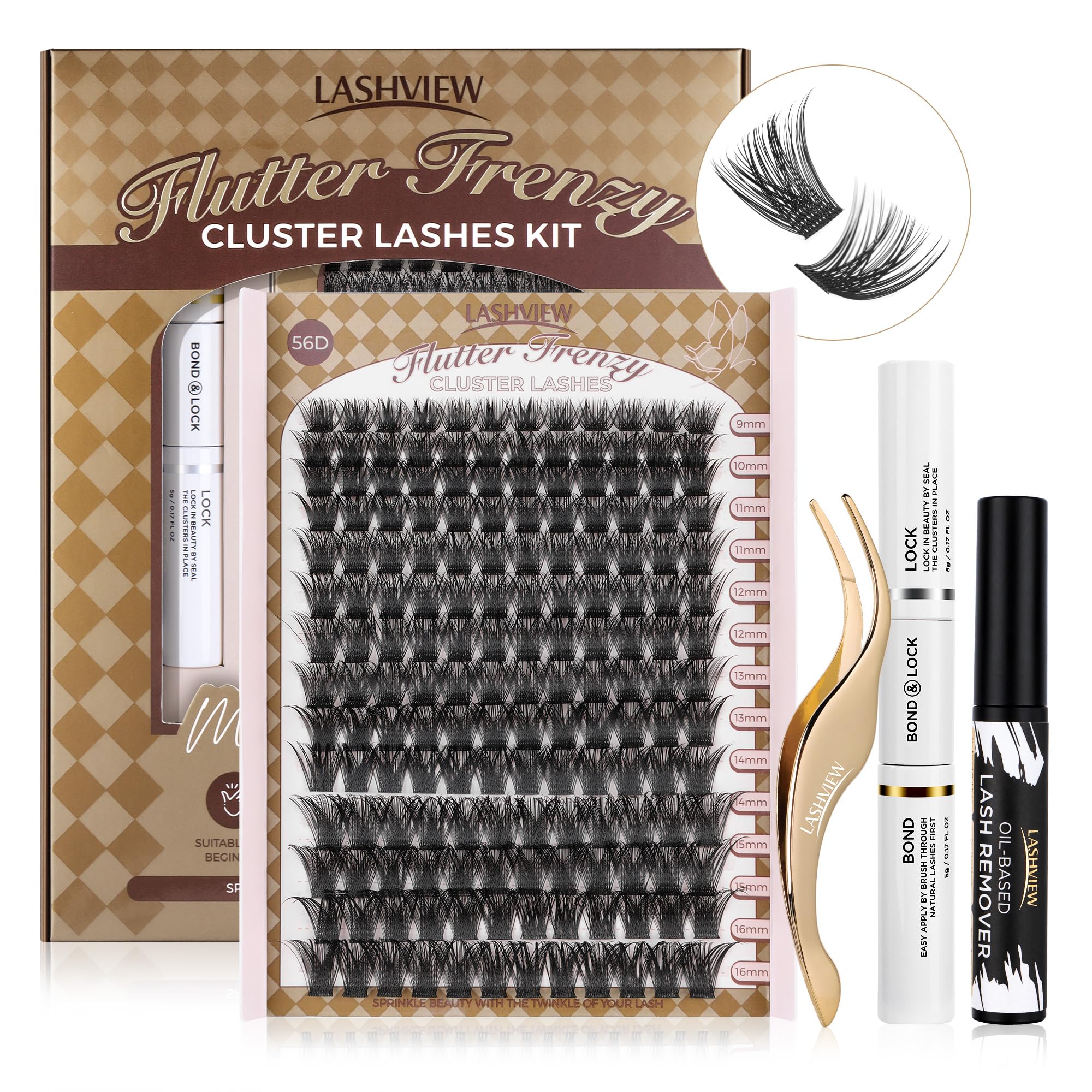 LASHVIEW DIY Lash Extension Kit, Cluster Eyelash Extensions Kit, Individual Lashes Kit,Cluster Lashes with Lash Bond and Seal,Lash Glue Remover and Lash Applicator