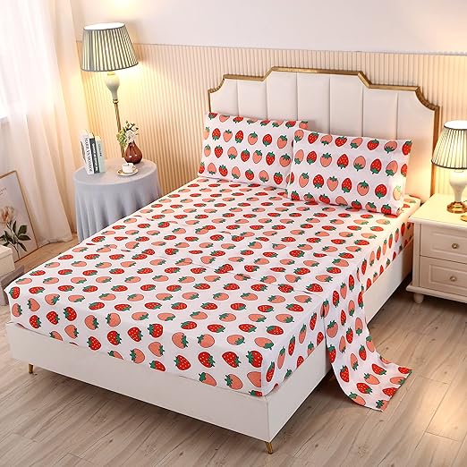 Queen Bed Sheets SDY Peach Twin Sheet Set 4-Piece Cute Bedding