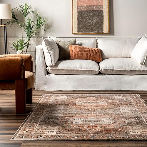 Miniatura 7 de nuLOOM Emerson - Alfombra persa ultra fina lavable a máquina, 3 x 5, color marrón