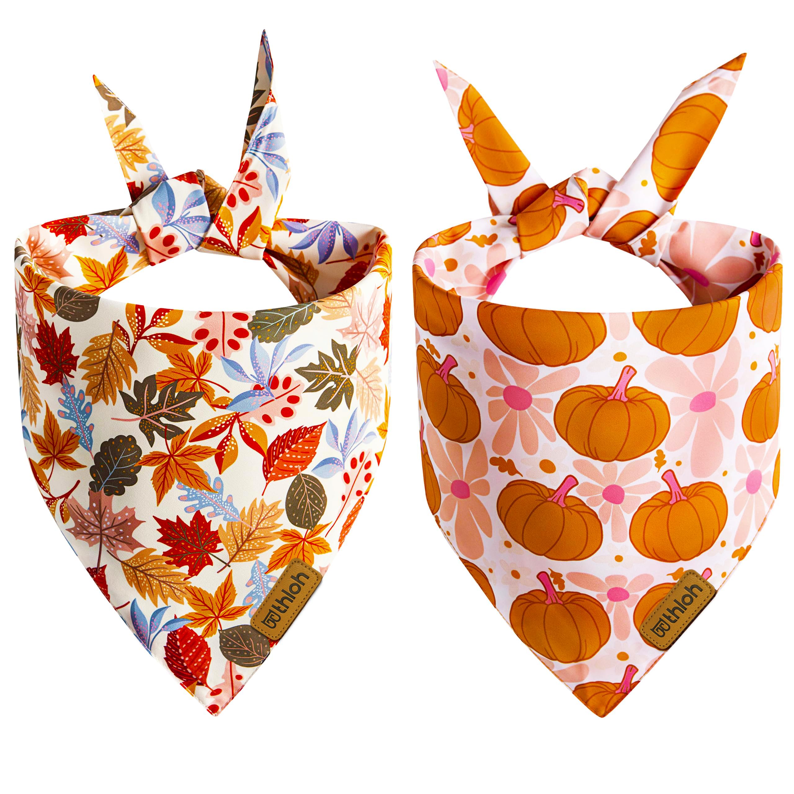 THLOH Fall Dog Bandanas - 2 Pack Halloween Thanksgiving Dog Bandana | Reversible Pumpkin and Leaf Pet Scarf | Premium Fabric | Boys & Girls | Holiday Bandana for Large and Extra Large Dogs (X-Large) — image 1