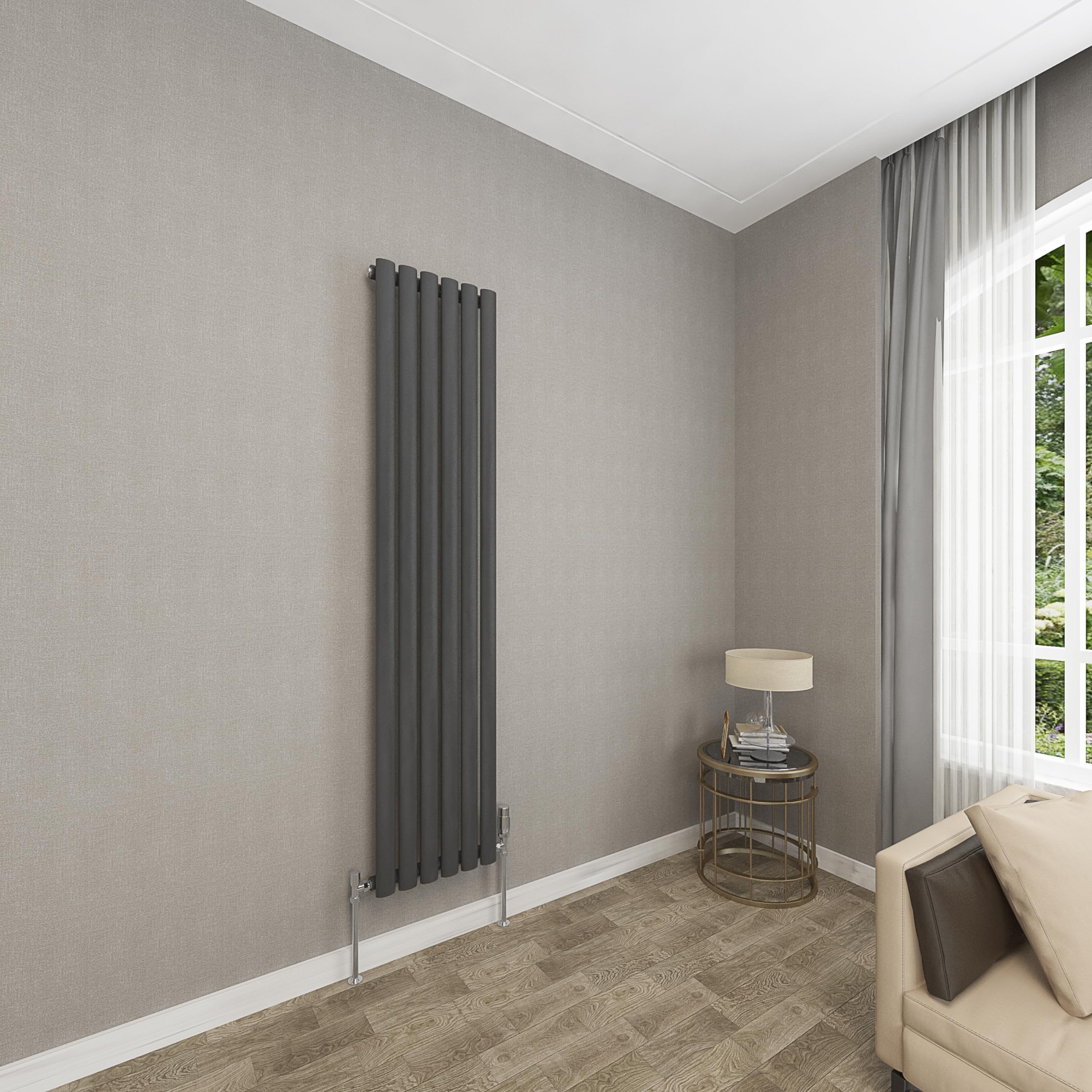 Sky bathroom | 1600x354mm - Modern Anthracite Vertical Single Panel Oval Column Radiator Central Heating Designer Radiator