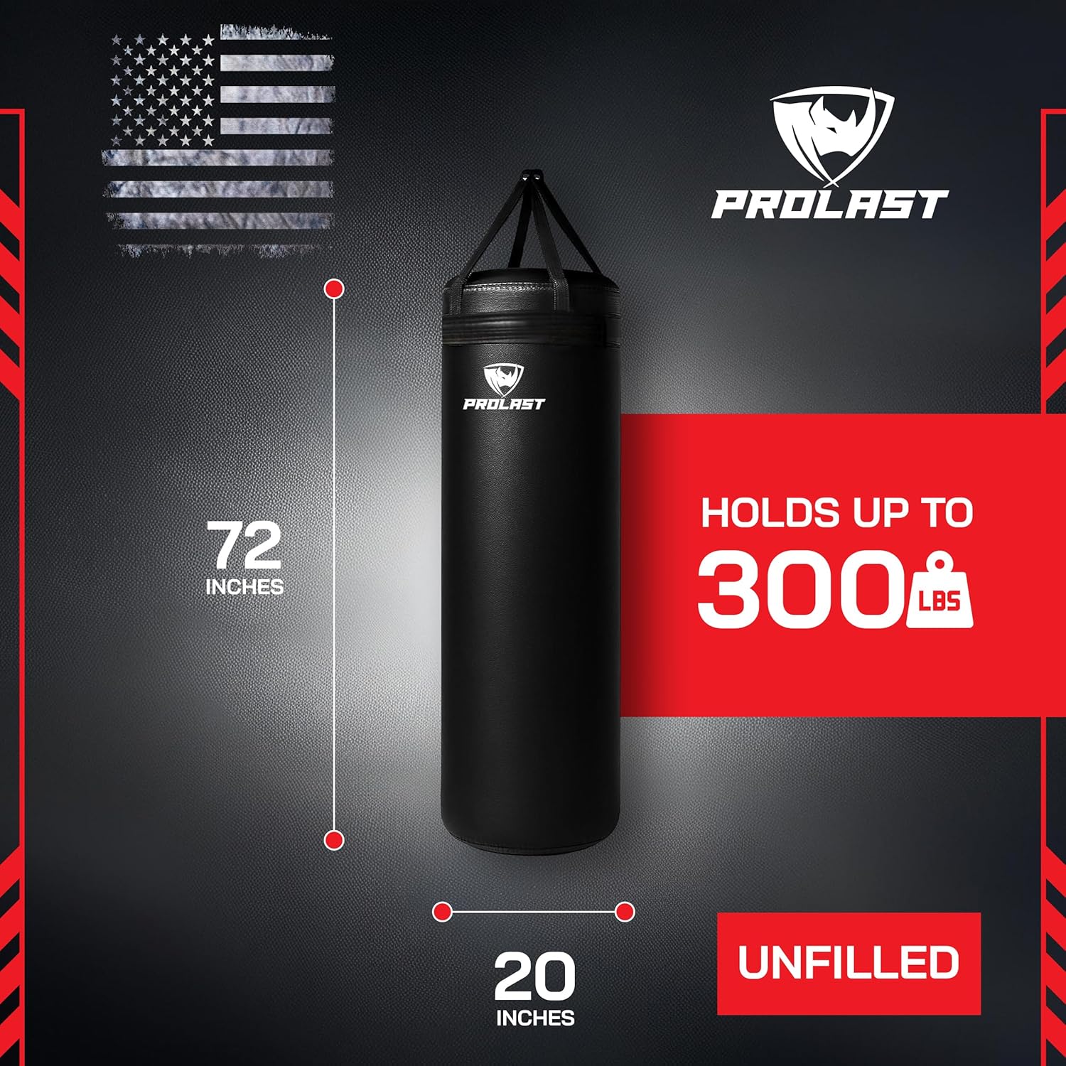 PROLAST Extra Large Heavy Punching Kicking Bag for Adults, Boxing, MMA, Martial Arts, Muay Thai, Strength Training Equipment, Filled/Unfilled, Rhino Logo, XL Black