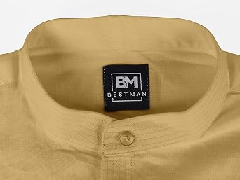 BESTMAN Solid Button-Down Shirt for Mens Chinese Collar Front Placket Formal Shirts