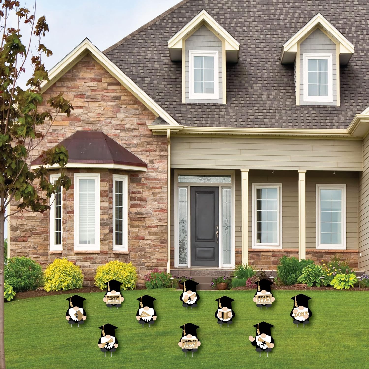 Big Dot of Happiness Grad Gnomes Graduation Lawn Decorations - 10 Piece