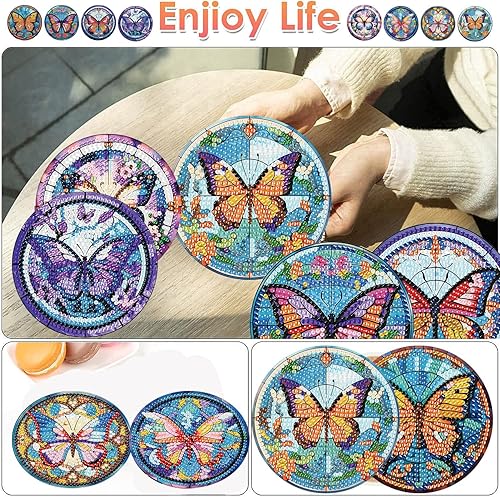 Miniatura 8 de ijbnhd 8 posavasos de pintura de diamante con soporte, posavasos de arte abstracto de diamantes para principiantes, adultos y niños, suministros de