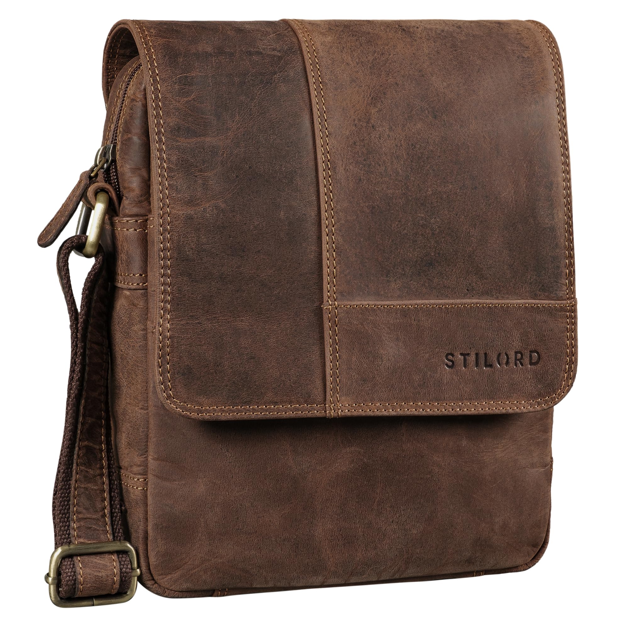 STILORD Andy Bandolera Hombre Piel Pequeña Bolso de Hombro Cuero Genuino Vintage Bolsa Tableta 11 Pulgadas iPad Bolso de Mano DIN A5 Color:Veleta - marrón