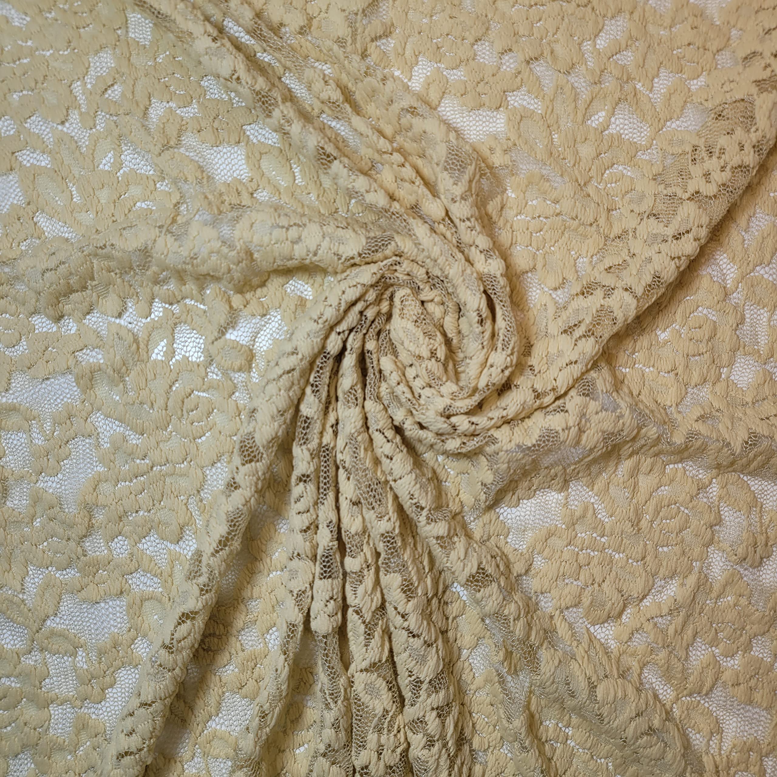 African Vintage Embroidery Bridal Nigerian French Embroidery Corded Budget Guipure Lace Mesh Net Fabric 54" Corded Budget Guipure Lace Mesh Net Fabric 54" (5 Meter, Beige Gold Floral) — image 1