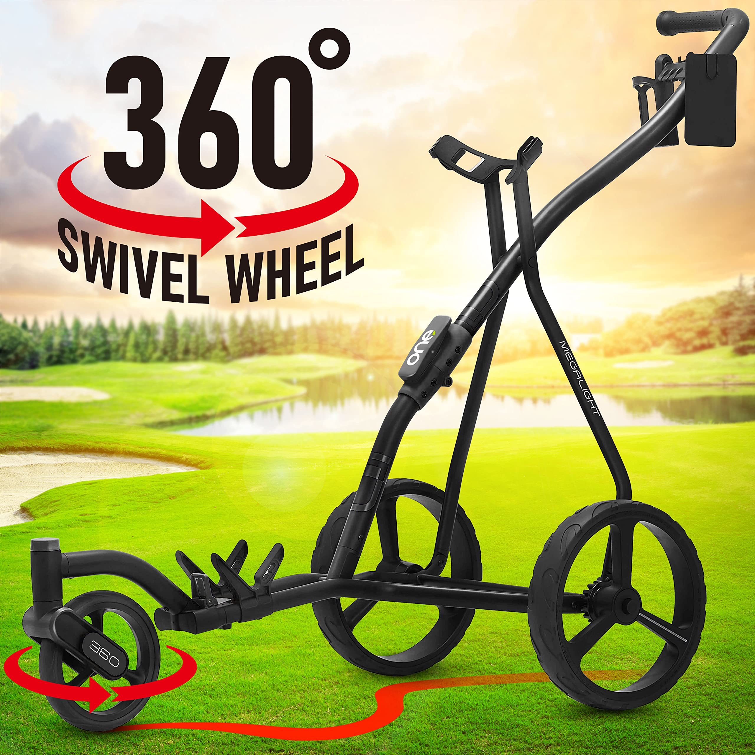 Golf Cart Golf Push Carts - Swivel Front Wheel 360 Degree Rotating, 1-Step Folding, Aircraft Grade Frame, Clear Design Concept, Lightweight & Easy Handling
