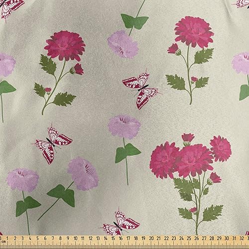 Miniatura 2 de Ambesonne Floral Fabric by The Yard, Spring Time Flowers Spread Bouquet on Pastel Tone Backdrop Pattern, Decorative Satin Fabric for Home Textiles