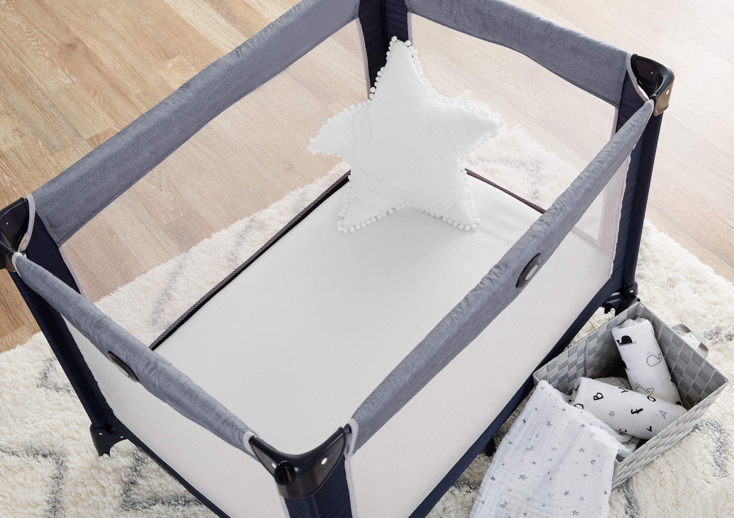 American Baby Company Paquete de 2 sábanas bajeras de algodón 100% natural de punto jersey, color blanco, suave, transpirable, para niños y niñas