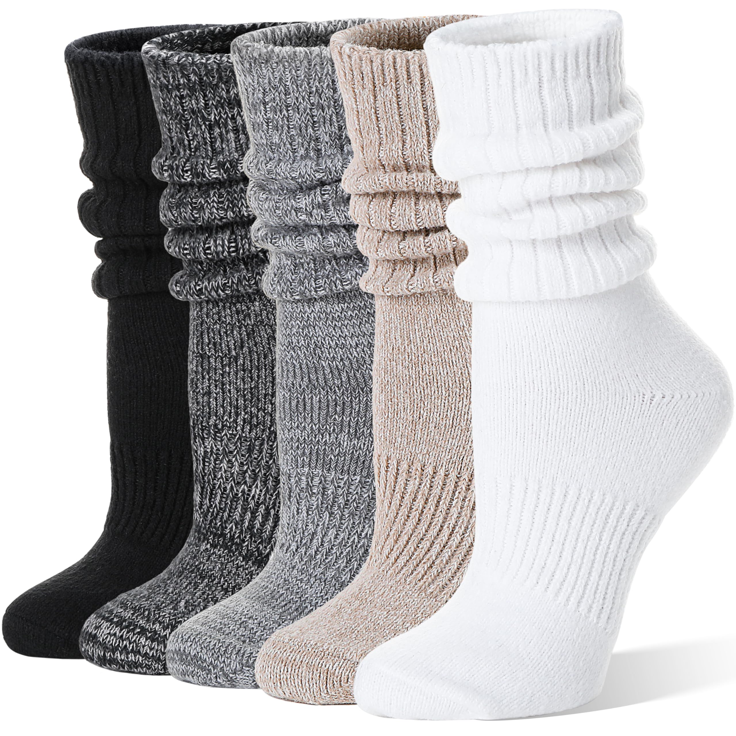 Womens Slouchy Boot Socks Winter Warm Cozy Slouch Scrunch Fuzzy Fluffy Crew Socks 5 Pairs