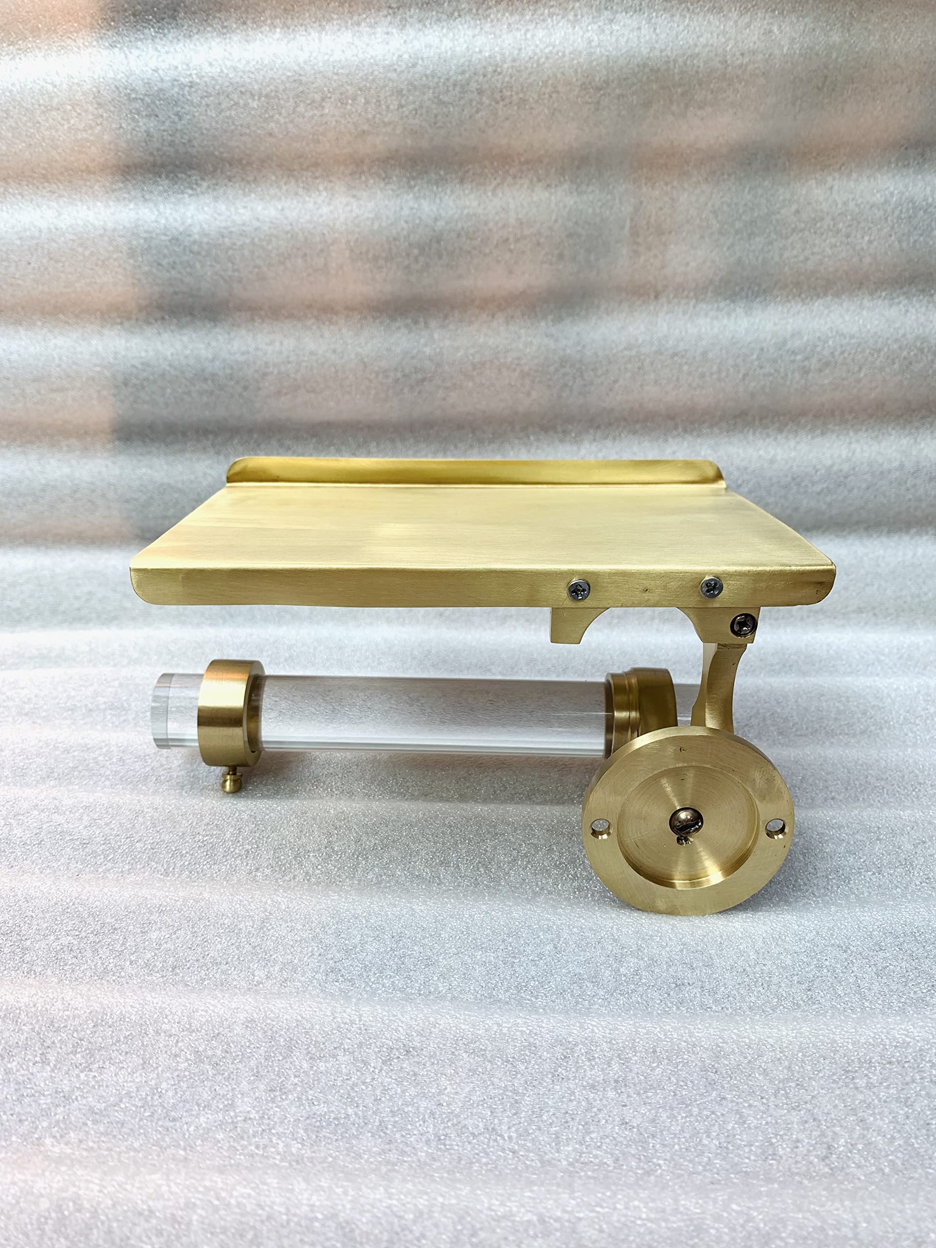 Portarotolo in ottone spazzolato con ripiano - Lucite Porta carta igienica da bagno